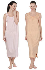 BLAZON Women's Cotton Nighty Slip - Set of 2 (Baby Pink & Peach)