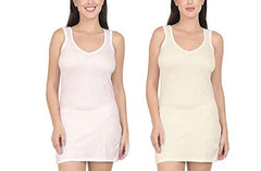 BLAZON Women's Cotton Hosiery Selfie Midi Slip Combo Pack of 2 (Available Sizes: XS, S, M, L, XL, 2XL, 3XL, 4XL, 5XL) - Baby Pink, Off White