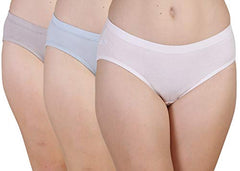 BLAZON Women's Mid Rise Hipster Soft Skin (Inner-Elastic) Panty |Combo Pack of 3 | Availabe Sizes: XS, S, M, L, XL, XXL, 3XL, 4XL, 5XL - Strawberry Frost, Blueberry Frost, Almond Frost