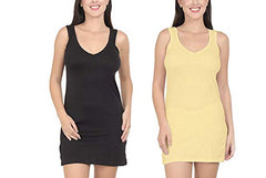 BLAZON Women's Cotton Hosiery Selfie Midi Slip Combo Pack of 2 (Available Sizes: XS, S, M, L, XL, 2XL, 3XL, 4XL, 5XL) - Black, Skin