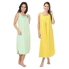 BLAZON Women's Cotton Hosiery Solid Maxi Nighty Slip (Pack of 2) Available Sizes: S, M, L, XL, 2XL, 3XL, 4XL, 5XL - Sea Green, Yellow