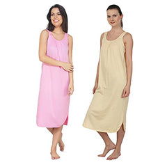 BLAZON Women's Cotton Hosiery Solid Maxi Nighty Slip (Pack of 2) Available Sizes: S, M, L, XL, 2XL, 3XL, 4XL, 5XL - Pink, Skin