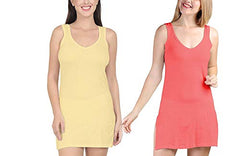 BLAZON Women's Cotton Hosiery Selfie Midi Slip Combo Pack of 2 (Colour: Skin / Dull Yellow, Old Rose/Carrot Red; Size: 5XL; Length: 36in; Bust: 46in)