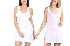 BLAZON Women's Cotton Hosiery Selfie Midi Slip Combo Pack of 2 (Available Sizes: XS, S, M, L, XL, 2XL, 3XL, 4XL, 5XL) - White, Strawberry Frost