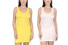 BLAZON Women's Cotton Hosiery Selfie Midi Slip Combo Pack of 2 (Available Sizes: XS, S, M, L, XL, 2XL, 3XL, 4XL, 5XL) - Baby Pink, Yellow