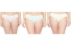 BLAZON Women's Mid Rise Hipster Soft Skin (Inner-Elastic) Panty | Printed | Combo Pack of 3 | Colour Base | Available Sizes: S, M, L, XL, 2XL, 3XL, 4XL, 5XL - Baby Pink, Sea Green, Off White