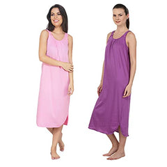BLAZON Women's Cotton Hosiery Solid Maxi Nighty Slip (Pack of 2) Available Sizes: S, M, L, XL, 2XL, 3XL, 4XL, 5XL - Pink, Purple