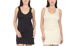 BLAZON Women's Cotton Hosiery Selfie Midi Slip Combo Pack of 2 (Available Sizes: XS, S, M, L, XL, 2XL, 3XL, 4XL, 5XL) - Black, Off White