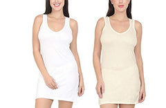 BLAZON Women's Cotton Hosiery Selfie Midi Slip Combo Pack of 2 (Available Sizes: XS, S, M, L, XL, 2XL, 3XL, 4XL, 5XL) - White, Off White