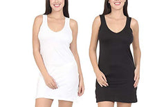 BLAZON Women's Cotton Hosiery Selfie Midi Slip Combo Pack of 2 (Available Sizes: XS, S, M, L, XL, 2XL, 3XL, 4XL, 5XL) - White, Black