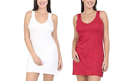 BLAZON Women's Cotton Hosiery Selfie Midi Slip Combo Pack of 2 (Available Sizes: XS, S, M, L, XL, 2XL, 3XL, 4XL, 5XL) - White, Red