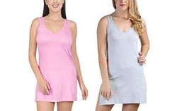 BLAZON Women's Cotton Hosiery Selfie Midi Slip Combo Pack of 2 (Colour: Pink, Blueberry Frost / Greyish Blue; Size: 4XL; Length: 36in; Bust: 44in)