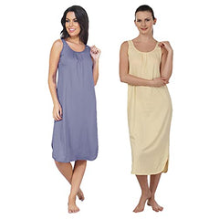 BLAZON Women's Cotton Hosiery Solid Maxi Nighty Slip (Pack of 2) Available Sizes: S, M, L, XL, 2XL, 3XL, 4XL, 5XL - Lavender, Dark Pink