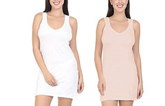 BLAZON Women's Cotton Hosiery Selfie Midi Slip Combo Pack of 2 (Available Sizes: XS, S, M, L, XL, 2XL, 3XL, 4XL, 5XL) - White, Peach