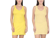 BLAZON Women's Cotton Hosiery Selfie Midi Slip Combo Pack of 2 (Available Sizes: XS, S, M, L, XL, 2XL, 3XL, 4XL, 5XL) - Yellow, Skin