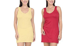 BLAZON Women's Cotton Hosiery Selfie Midi Slip Combo Pack of 2 (Available Sizes: XS, S, M, L, XL, 2XL, 3XL, 4XL, 5XL) - Skin, Red