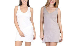 BLAZON Women's Cotton Hosiery Selfie Midi Slip Combo Pack of 2 (Available Sizes: XS, S, M, L, XL, 2XL, 3XL, 4XL, 5XL) - White, Almond Frost