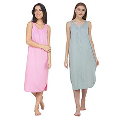 BLAZON Women's Cotton Hosiery Solid Maxi Nighty Slip (Pack of 2) Available Sizes: S, M, L, XL, 2XL, 3XL, 4XL, 5XL - Pink, Wisp Grey