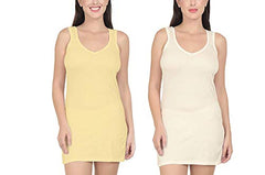 BLAZON Women's Cotton Hosiery Selfie Midi Slip Combo Pack of 2 (Available Sizes: XS, S, M, L, XL, 2XL, 3XL, 4XL, 5XL) - Skin, Off White