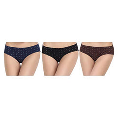 BLAZON Women's Mid Rise Hipster Soft Skin (Inner-Elastic) Panty | Floral Print | Combo Pack of 3 | Dark Base | Available Sizes: S, M, L, XL, 2XL, 3XL, 4XL, 5XL - ANEMONE (Black, Brown, Navy Blue)