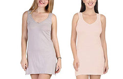 BLAZON Women's Cotton Hosiery Selfie Midi Slip Combo Pack of 2 (Available Sizes: XS, S, M, L, XL, 2XL, 3XL, 4XL, 5XL) - Almond Frost, Peach
