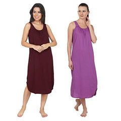 BLAZON Women's Cotton Hosiery Solid Maxi Nighty Slip (Pack of 2) Available Sizes: S, M, L, XL, 2XL, 3XL, 4XL, 5XL - Tamarind, Purple