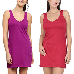 BLAZON Women's Cotton Hosiery Selfie Midi Slip Combo Pack of 2 (Available Sizes: XS, S, M, L, XL, 2XL, 3XL, 4XL, 5XL) - Vivid Violet, Red