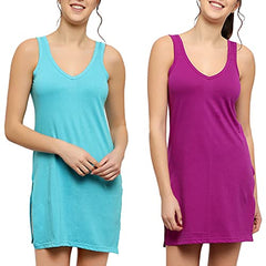 BLAZON Women's Cotton Hosiery Selfie Midi Slip Combo Pack of 2 (Available Sizes: XS, S, M, L, XL, 2XL, 3XL, 4XL, 5XL) - Turquoise, Vivid Violet