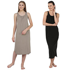 BLAZON Women's Cotton Hosiery Solid Maxi Nighty Slip (Pack of 2) Available Sizes: S, M, L, XL, 2XL, 3XL, 4XL, 5XL - Smoky Grey, Black