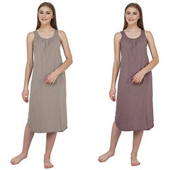 BLAZON Women's Cotton Hosiery Solid Maxi Nighty Slip (Pack of 2) Available Sizes: S, M, L, XL, 2XL, 3XL, 4XL, 5XL - Smoky Grey, Brownish Grey