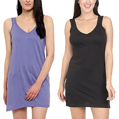 BLAZON Women's Cotton Hosiery Selfie Midi Slip Combo Pack of 2 (Available Sizes: XS, S, M, L, XL, 2XL, 3XL, 4XL, 5XL) - Lavender, Black