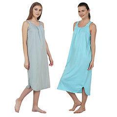 BLAZON Women's Cotton Hosiery Solid Maxi Nighty Slip (Pack of 2) Available Sizes: S, M, L, XL, 2XL, 3XL, 4XL, 5XL - Wisp Grey, Turquoise