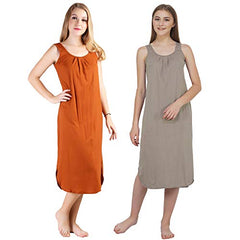 BLAZON Women's Cotton Hosiery Solid Maxi Nighty Slip (Pack of 2) Available Sizes: S, M, L, XL, 2XL, 3XL, 4XL, 5XL - Brandy, Smoky Grey
