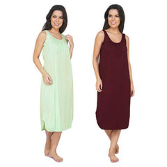 BLAZON Women's Cotton Hosiery Solid Maxi Nighty Slip (Pack of 2) Available Sizes: S, M, L, XL, 2XL, 3XL, 4XL, 5XL - Tamarind, Sea Green