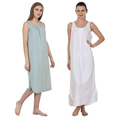 BLAZON Women's Cotton Hosiery Solid Maxi Nighty Slip (Pack of 2) Available Sizes: S, M, L, XL, 2XL, 3XL, 4XL, 5XL - Wisp Grey, White