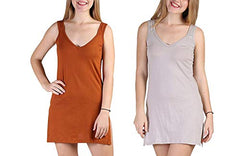 BLAZON Women's Cotton Hosiery Selfie Midi Slip Combo Pack of 2 (Available Sizes: XS, S, M, L, XL, 2XL, 3XL, 4XL, 5XL) - Brandy, Almond Frost