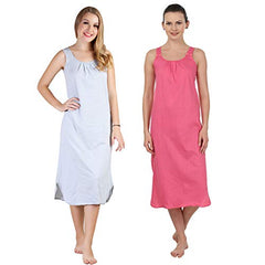 BLAZON Women's Cotton Hosiery Solid Maxi Nighty Slip (Pack of 2) Available Sizes: S, M, L, XL, 2XL, 3XL, 4XL, 5XL - Blueberry Frost, Dark Pink
