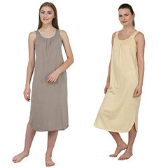 BLAZON Women's Cotton Hosiery Solid Maxi Nighty Slip (Pack of 2) Available Sizes: S, M, L, XL, 2XL, 3XL, 4XL, 5XL - Smoky Grey, Skin
