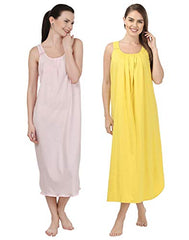BLAZON Women's Cotton Nighty Slip - Set of 2 (Baby Pink & Yellow)