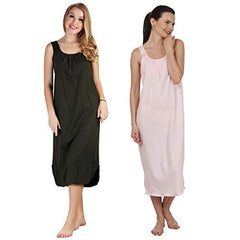 BLAZON Women's Cotton Hosiery Solid Maxi Nighty Slip (Pack of 2) Available Sizes: S, M, L, XL, 2XL, 3XL, 4XL, 5XL - Martini Olive, Baby Pink