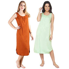 BLAZON Women's Cotton Hosiery Solid Maxi Nighty Slip (Pack of 2) Available Sizes: S, M, L, XL, 2XL, 3XL, 4XL, 5XL - Brandy, Sea Green