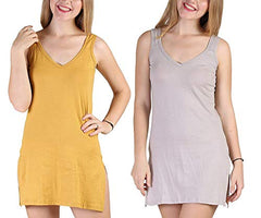 BLAZON Women's Cotton Hosiery Selfie Midi Slip Combo Pack of 2 (Available Sizes: XS, S, M, L, XL, 2XL, 3XL, 4XL, 5XL) - Whiskey, Almond Frost