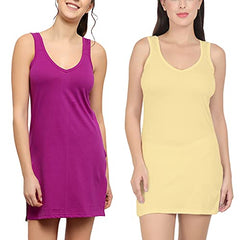 BLAZON Women's Cotton Hosiery Selfie Midi Slip Combo Pack of 2 (Available Sizes: XS, S, M, L, XL, 2XL, 3XL, 4XL, 5XL) - Vivid Violet, Skin