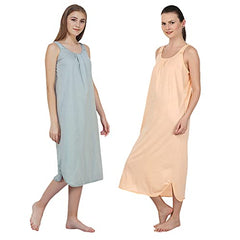 BLAZON Women's Cotton Hosiery Solid Maxi Nighty Slip (Pack of 2) Available Sizes: S, M, L, XL, 2XL, 3XL, 4XL, 5XL - Wisp Grey, Peach