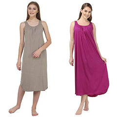 BLAZON Women's Cotton Hosiery Solid Maxi Nighty Slip (Pack of 2) Available Sizes: S, M, L, XL, 2XL, 3XL, 4XL, 5XL - Smoky Grey, Vivid Violet