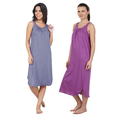 BLAZON Women's Cotton Hosiery Solid Maxi Nighty Slip (Pack of 2) Available Sizes: S, M, L, XL, 2XL, 3XL, 4XL, 5XL - Lavender, Purple