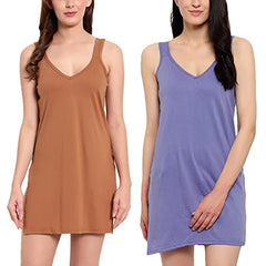 BLAZON Women's Cotton Hosiery Selfie Midi Slip Combo Pack of 2 (Available Sizes: XS, S, M, L, XL, 2XL, 3XL, 4XL, 5XL) - Wood, Lavender