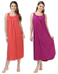 BLAZON Women's Cotton Nighty Slip - Set of 2 (Orange & Vivid Violet)