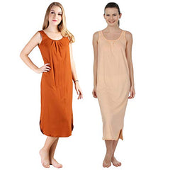 BLAZON Women's Cotton Hosiery Solid Maxi Nighty Slip (Pack of 2) Available Sizes: S, M, L, XL, 2XL, 3XL, 4XL, 5XL - Brandy, Peach