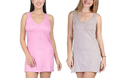 BLAZON Women's Cotton Hosiery Selfie Midi Slip Combo Pack of 2 (Available Sizes: XS, S, M, L, XL, 2XL, 3XL, 4XL, 5XL) - Pink, Almond Frost